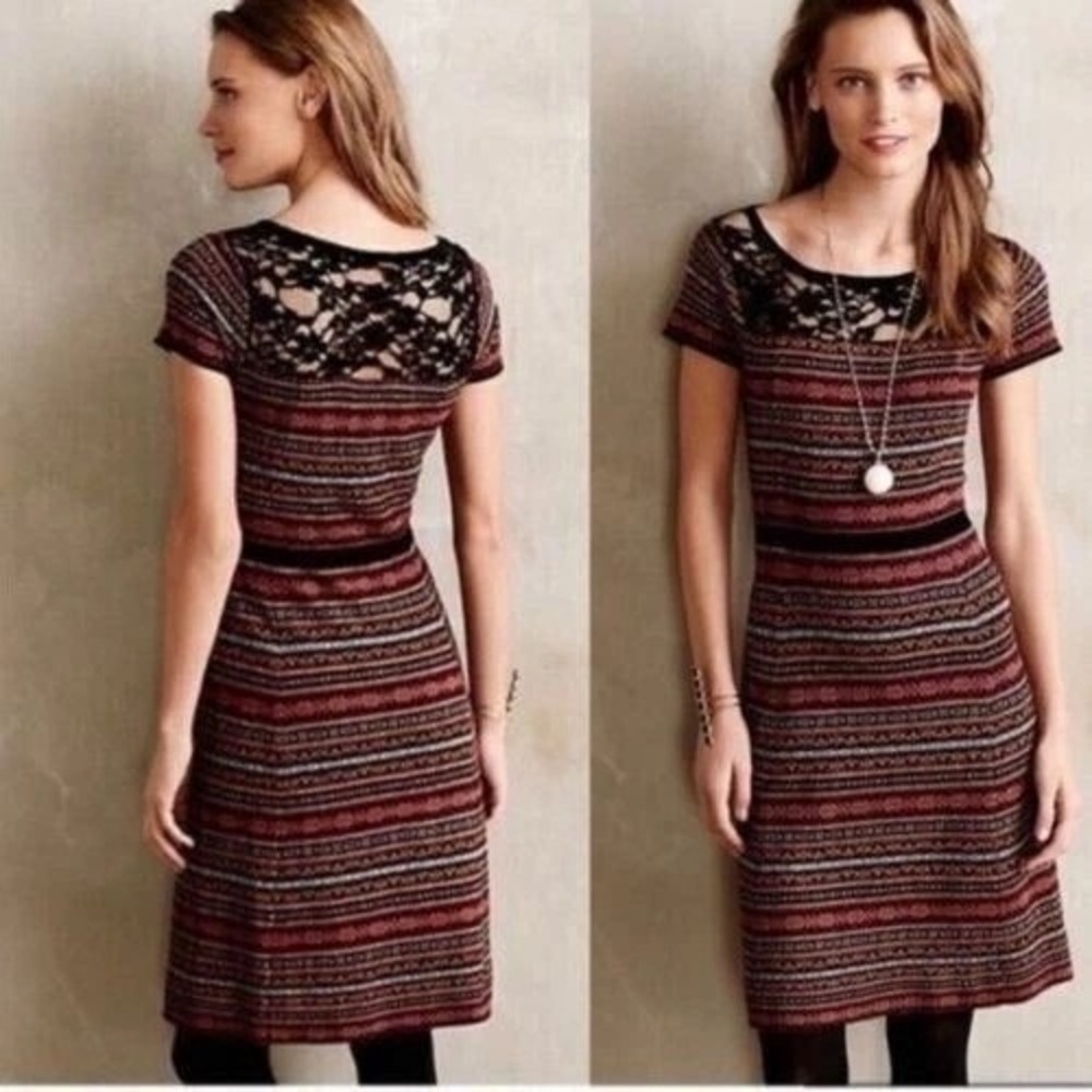Anthropologie X Sparrow Women's Lace Fair Isle Knit Patterned Dress Size XS
